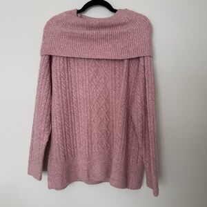 Cowl Neck Pink Cable Knit Sweater